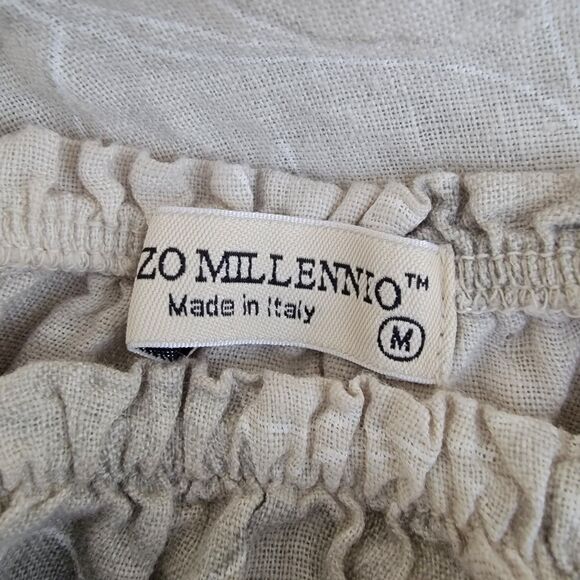Terzo Mellennio tan gray floral linen top size med - Picture 3 of 4